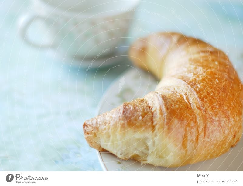 Croissant ohne Ananasmarmelade Lebensmittel Teigwaren Backwaren Ernährung Frühstück Teller Tasse lecker süß weich Frühstückstisch Tisch Snack Mahlzeit hell