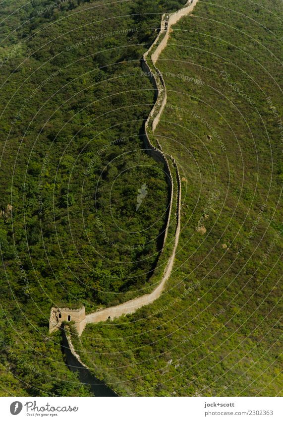 lange Mauer in China Weltkulturerbe Chinesische Architektur Berge u. Gebirge Bauwerk Sehenswürdigkeit Wahrzeichen Chinesische Mauer historisch grün Macht Schutz