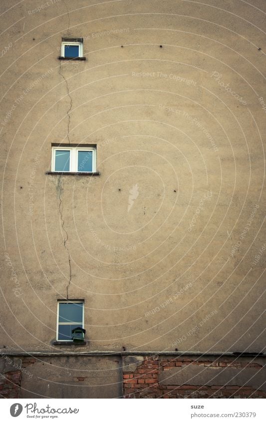 Altbau Haus Gebäude Mauer Wand Fassade Fenster Beton alt authentisch trist Verfall Vergangenheit Futterhäuschen Putz Riss Architektur braun Farbfoto