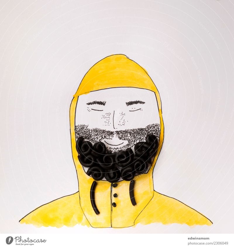 Yellow raincoat Süßwaren Lakritz Freizeit & Hobby Basteln Meer maskulin Mann Erwachsene 1 Mensch Kapuze Bart Vollbart Papier Dekoration & Verzierung atmen