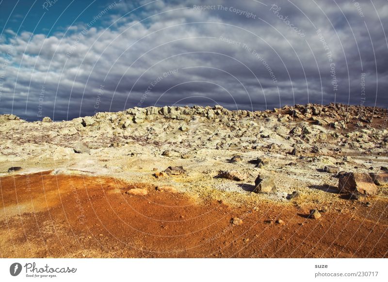 Schwefelberg Umwelt Natur Landschaft Urelemente Erde Sand Himmel Wolken Horizont Stein außergewöhnlich fantastisch gelb orange Island Pyrit Mývatn