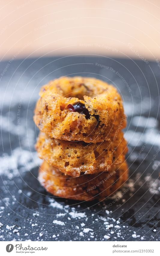 Orangen-Karotten-Mini-Gugl Lebensmittel Teigwaren Backwaren Kuchen Zucker Puderzucker Zuckerguß Gugelhupf Preiselbeeren backen Törtchen Ernährung Essen