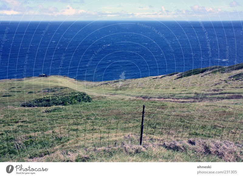 Parkplatz Umwelt Natur Landschaft Erde Wasser Himmel Wolken Gras Wellen Küste Meer Pazifik Hawaii Maui blau Ferne Zaun Farbfoto Außenaufnahme Menschenleer