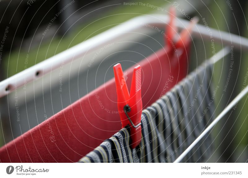 Wäsche Wäsche Wäsche, immer wieder Wäsche! Haushaltsführung Wäscheklammern festhalten hängen Duft frisch Sauberkeit rot trocknen Luft Alltagsfotografie Farbfoto