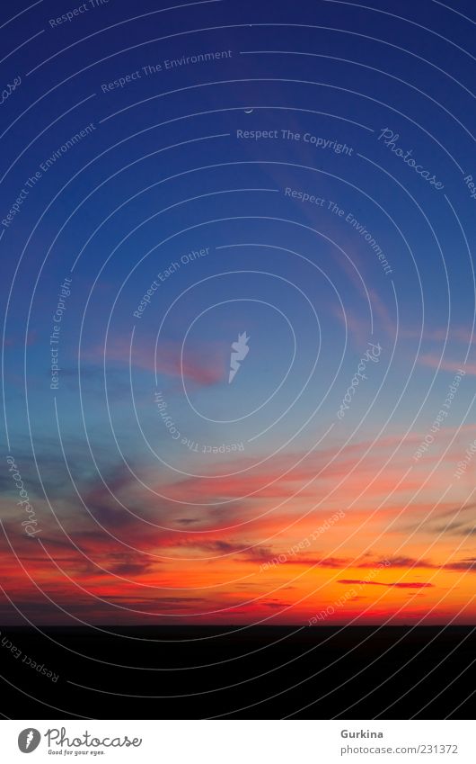 Brennender Himmel Natur Landschaft Luft Wolken Horizont Sonnenaufgang Sonnenuntergang Mond heiß kalt schön blau rot Leidenschaft Gelassenheit träumen friedlich