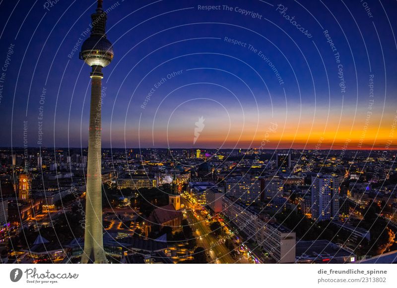 Fernsehturm in der Dämmerung Tourismus Sightseeing Städtereise Sommer Nachtleben Wolkenloser Himmel Horizont Sonnenaufgang Sonnenuntergang Schönes Wetter Stadt