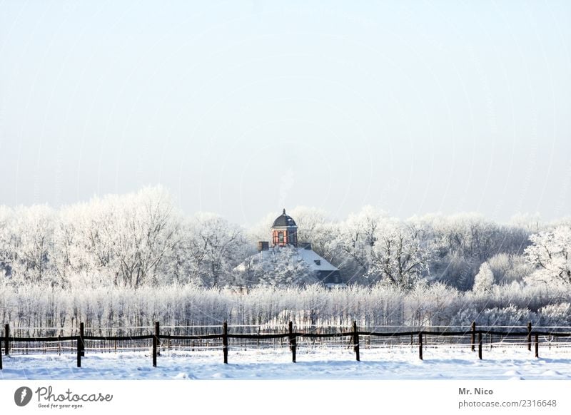 winterschlößchen Landschaft Winter Schönes Wetter Eis Frost Schnee Park Wald Burg oder Schloss kalt weiß Weidezaun Schneelandschaft Bauwerk Gebäude historisch