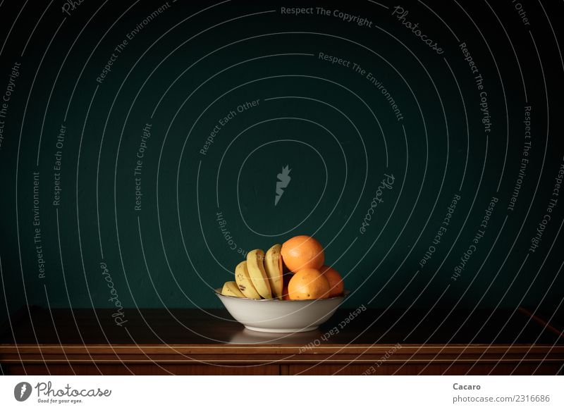 Obstschale Lebensmittel Frucht Orange Banane Ernährung Schalen & Schüsseln einfach exotisch Gesundheit lecker retro süß braun gelb grün weiß Ordnungsliebe