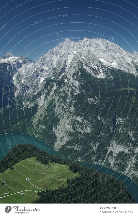 Watzmann + Königssee Landschaft Urelemente Erde Wasser Himmel Wolkenloser Himmel Sommer Schönes Wetter Felsen Alpen Berge u. Gebirge Gipfel