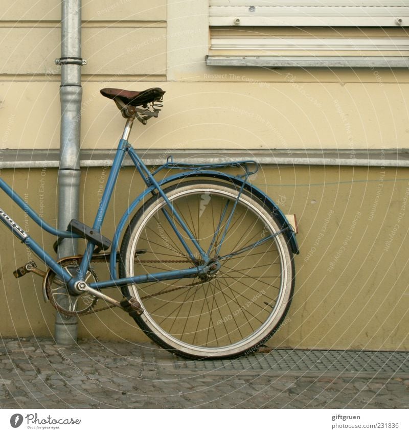 zweckentfremdung Menschenleer Bauwerk Gebäude Mauer Wand Fassade Fenster Verkehrsmittel Fahrrad alt Fahrradsattel Rad Fahrradkette Diebstahlsicher Sicherheit