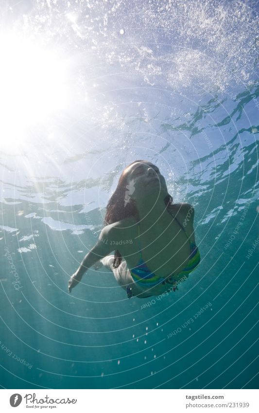 SILENCE Mauritius tauchen Frau Sonne Sonnenstrahlen Kühlung nass sanft seicht weich schön Anmut elegant Wasseroberfläche Unterwasseraufnahme türkis blau Sommer