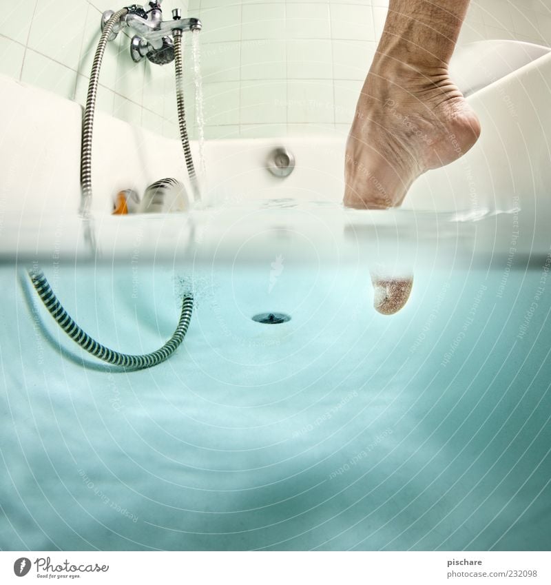 Badespass Körperpflege Fuß Wasser Schwimmen & Baden nass blau Vorfreude Badewanne Zehen Fliesen u. Kacheln Farbfoto Innenaufnahme Unterwasseraufnahme