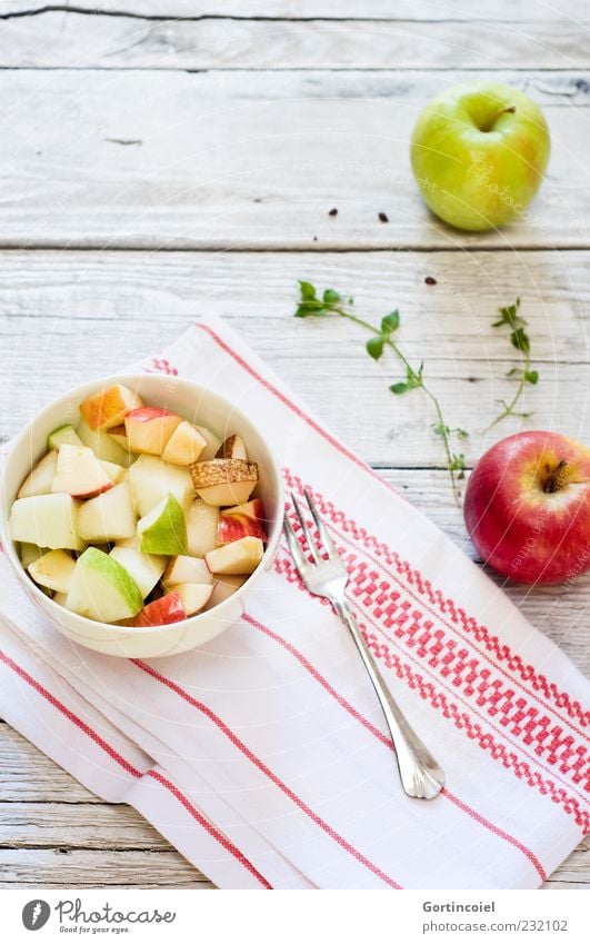 Morgenfrische Lebensmittel Frucht Apfel Ernährung Frühstück Bioprodukte Vegetarische Ernährung Diät Slowfood Schalen & Schüsseln Gabel Gesundheit hell lecker