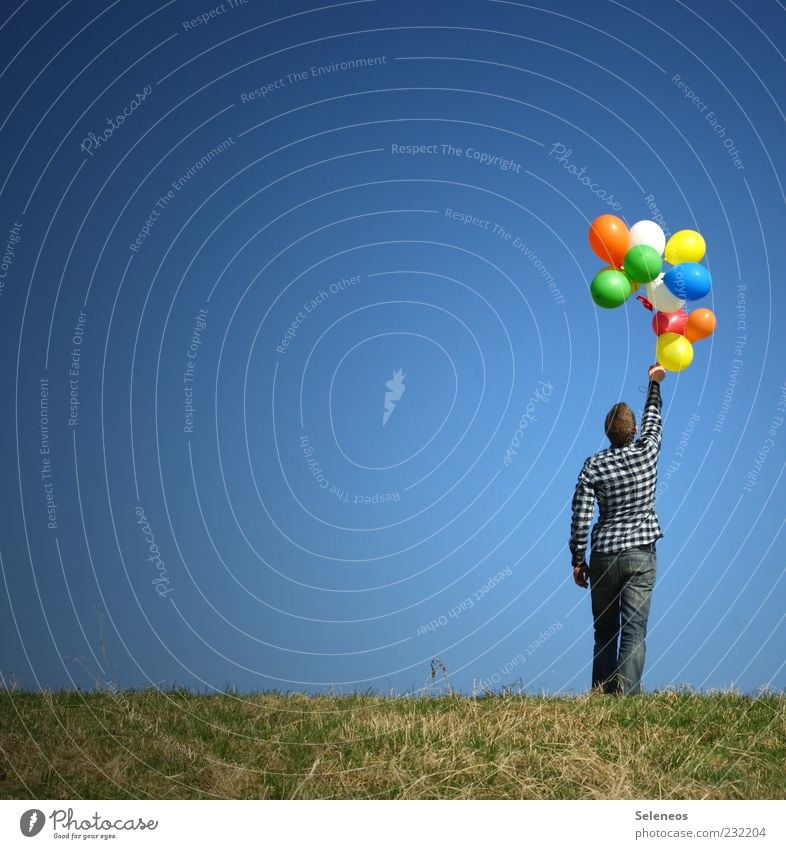 Ballonhalter Freizeit & Hobby Spielen Ausflug Freiheit Sommer Garten Geburtstag Kindergarten Mensch maskulin 1 Umwelt Natur Landschaft Himmel Wolkenloser Himmel