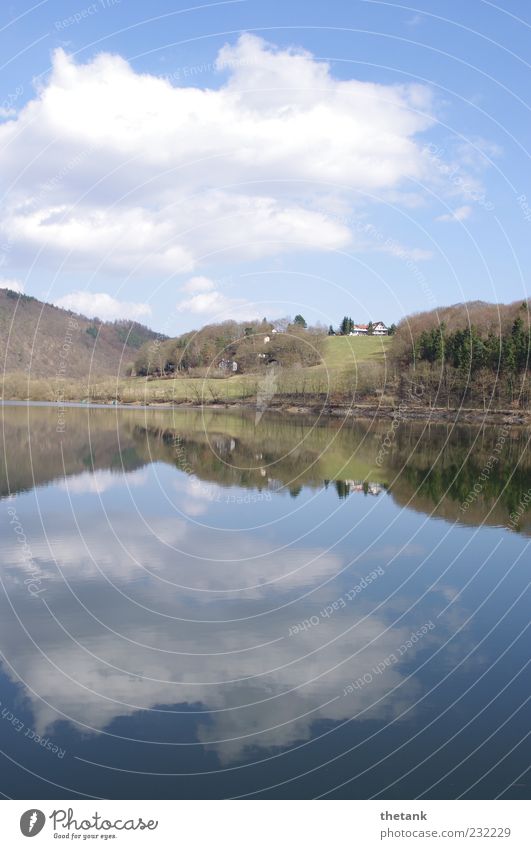 übergang Wasser Wolken Frühling Schönes Wetter Wald See Erholung ruhig Haus Reflexion & Spiegelung Ederstausee Wasserspiegelung Farbfoto Außenaufnahme