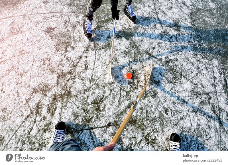 dabei sein ist alles Winter Schnee Winterurlaub Sport Wintersport Mensch 2 Umwelt Natur Klima Teich See Spielen Eishockey Gegner Sportveranstaltung