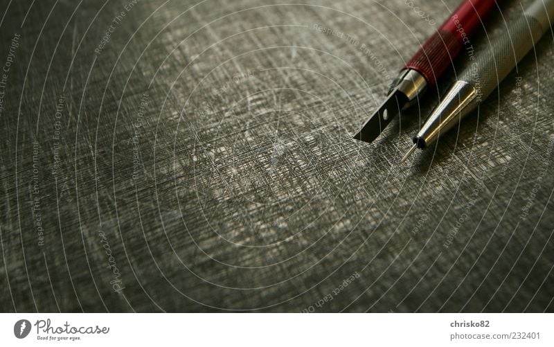 Schneidemesser und Blasenstecher Werkzeug Handwerk Messer Nadel Arbeit & Erwerbstätigkeit silber gewissenhaft Farbfoto Innenaufnahme Nahaufnahme