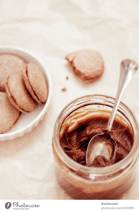 Karamell Lebensmittel Teigwaren Backwaren Süßwaren Ernährung Kaffeetrinken lecker süß braun Keks Zucker Löffel Macarons selbstgemacht Foodfotografie