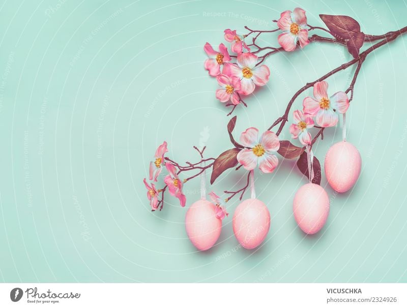 Hängende Ostereier Dekoration Stil Design Dekoration & Verzierung Ostern Zeichen rosa türkis Hintergrundbild Symbole & Metaphern Pastellton Ei hängend