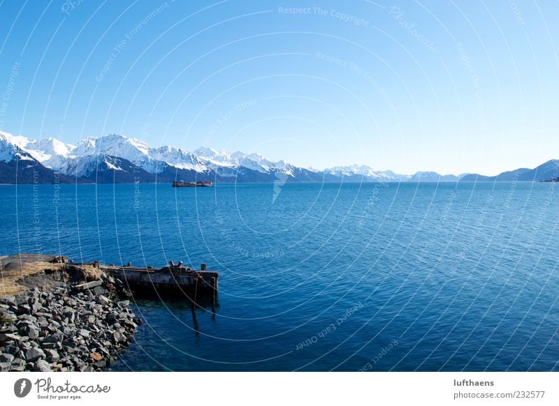 I see Seward! Meer Winter Berge u. Gebirge Natur Luft Wasser Wolkenloser Himmel Schönes Wetter Kenai Halbinsel Nordamerika Verkehrsmittel Verkehrswege