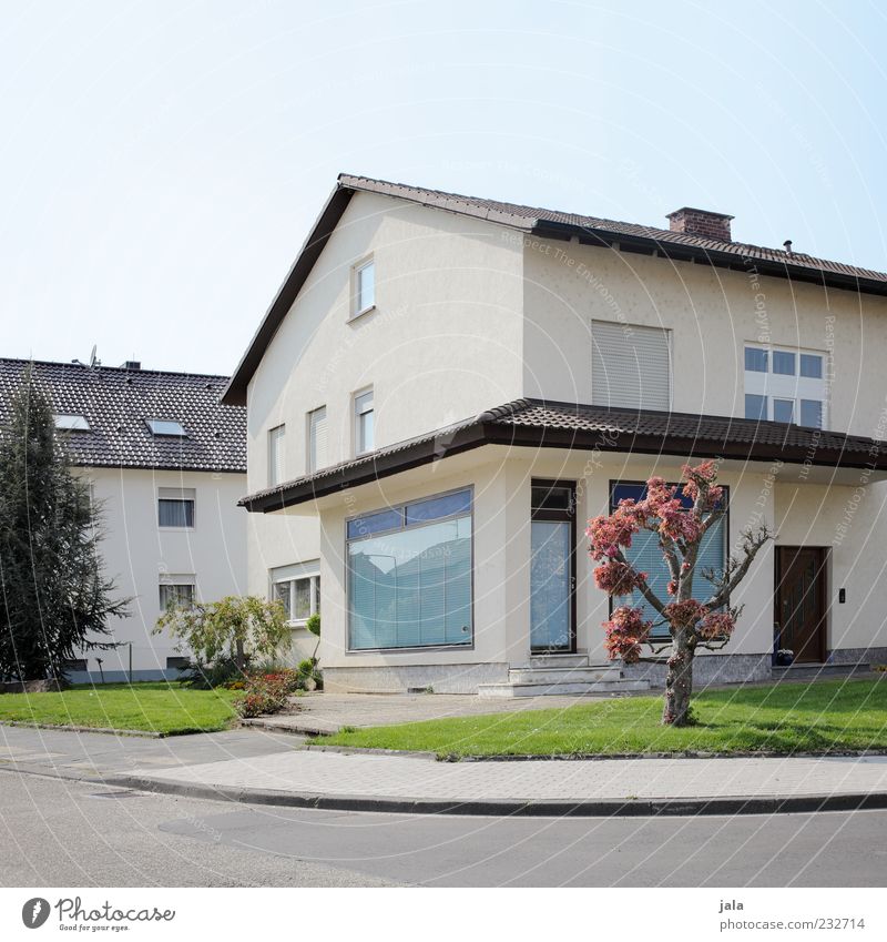 wohn- und geschäftshaus Himmel Pflanze Baum Sträucher Haus Einfamilienhaus Bauwerk Gebäude Architektur Fenster Tür Straße Ladengeschäft Ladenfront Vorgarten