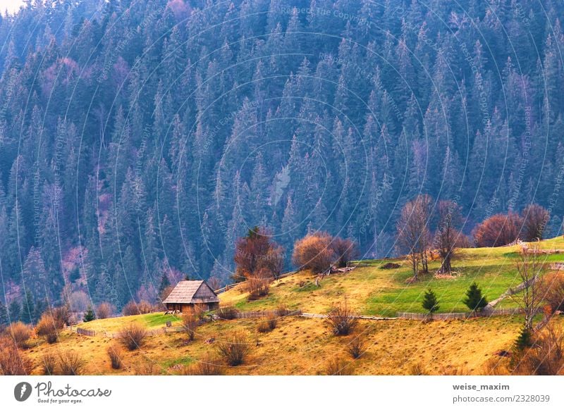 Bergdorf an den Hängen. Einsames Haus auf grünen Hügeln schön Ferien & Urlaub & Reisen Tourismus Sommer Berge u. Gebirge Garten Umwelt Natur Landschaft Frühling