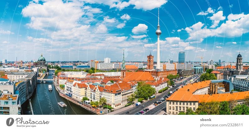 Berlin Sommerpanorama Ferien & Urlaub & Reisen Berliner Fernsehturm Stadt Hauptstadt Skyline Gebäude Architektur Sehenswürdigkeit Wahrzeichen Deutschland