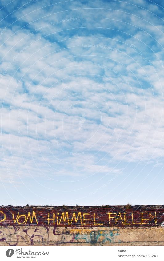 Lass uns ... Umwelt Luft Himmel Wolken Schönes Wetter Mauer Wand Schriftzeichen blau Typographie Redewendung Graffiti Handschrift poetisch Text Buchstaben