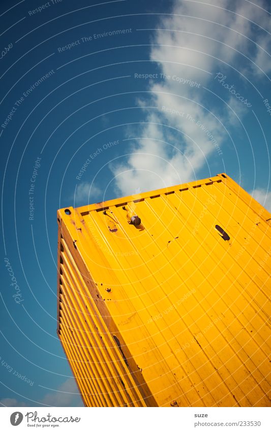 Heavy Metal Industrie Handel Güterverkehr & Logistik Himmel Wolken Container Metall eckig groß blau gelb Ladung Abstellplatz Farbfoto mehrfarbig Außenaufnahme