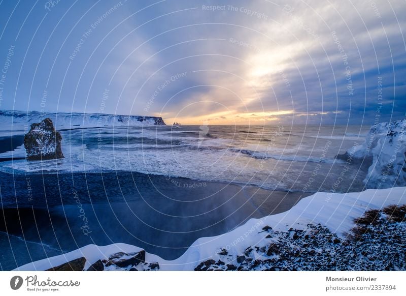 Kap Dyrhólaey, Vik, Island Landschaft Ferien & Urlaub & Reisen Küste Langzeitbelichtung Wolken Winter Reisefotografie Schnee Klippe Farbfoto Außenaufnahme