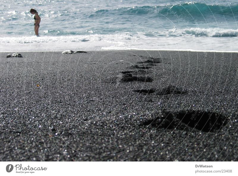 Spuren im Sand Fußspur Strand Meer Schwimmen & Baden Wasser