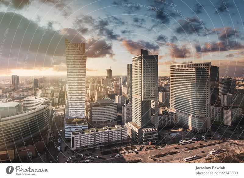 Warschauer Skyline mit panoramischem Stadtbild in Mittelpolen. Ferien & Urlaub & Reisen Tourismus Ausflug Abenteuer Sonne Büro Business Kultur Himmel Horizont