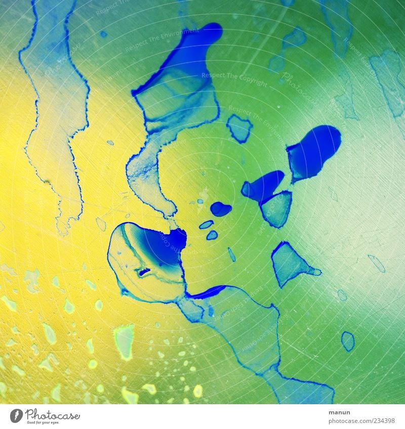 wet V Gemälde blau gelb grün Design Farbe Kreativität Kunst Wasserfarbe Strukturen & Formen fließen gemalt Farbfoto abstrakt Muster Menschenleer