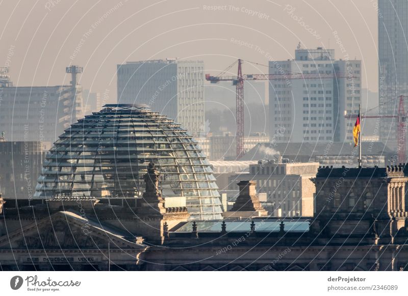 Blick über die Dächer Berlins mit Blick auf die Reichstagskuppel metropole Freiheit Großstadt Berlin Zentrum Panorama (Aussicht) Sonnenstrahlen urban