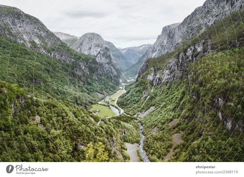 View from Stalheim Hotel in Norway Ferien & Urlaub & Reisen Tourismus Ausflug Ferne Freiheit Expedition Sommer Natur Landschaft Pflanze Urelemente Wald Felsen