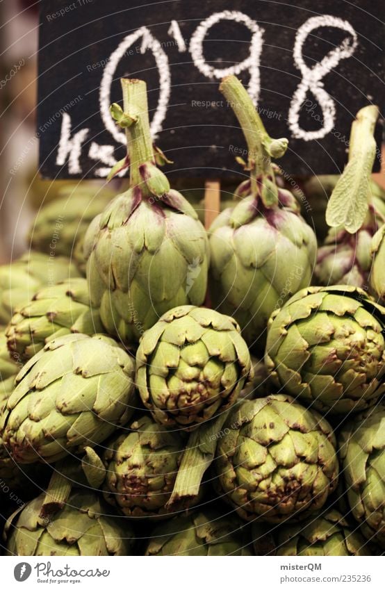 Arti die Schocke. Artischocke viele Stapel Markt Marktplatz Markthalle Markttag frisch mediterran grün Gesundheit ökologisch Gemüse Barcelona