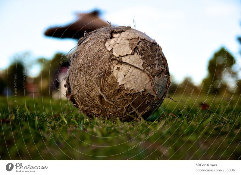 Mein alter Fussball - My old football Ball einfach retro grün Farbfoto Außenaufnahme Menschenleer Textfreiraum oben Tag Schwache Tiefenschärfe Froschperspektive