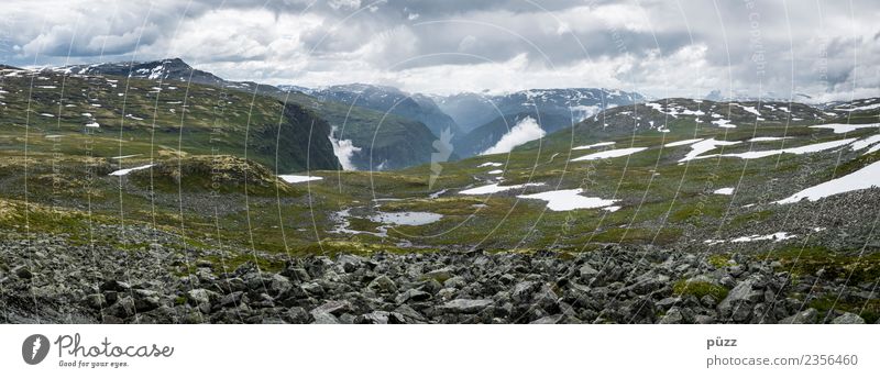 Norwegen Umwelt Natur Landschaft Luft Horizont Wetter Moos Felsen Berge u. Gebirge Gipfel Schneebedeckte Gipfel Schlucht Hochebene Norwegenurlaub Menschenleer