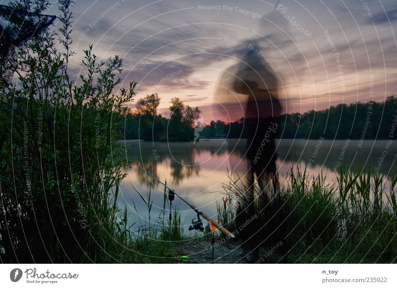 Silence Angeln Ausflug Freiheit maskulin 1 Mensch Natur Wasser Wolken Nebel Seeufer warten frei Stimmung Zufriedenheit Lebensfreude Vorfreude Abenteuer Idylle