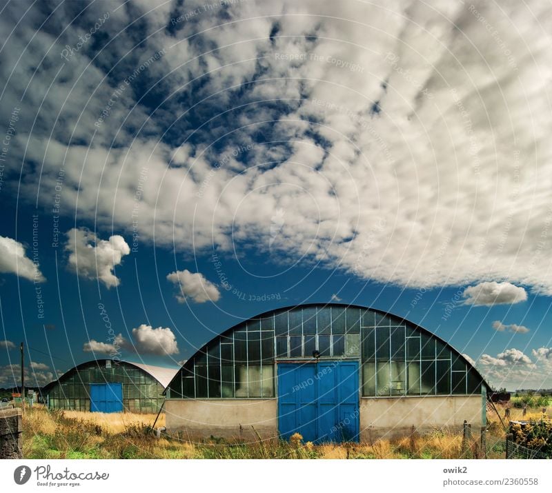 Gewölbe Himmel Wolken Gras Sträucher Tor Gebäude Hangar Flugplatz Lagerhalle Blech Verkehr Beton Glas Metall alt einfach rund Landkreis Teltow-Fläming