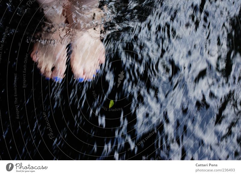 Erfrischung Fuß Wasser Bach Fluss stehen kalt nah Nagellack Blatt fließen Strömung Barfuß Farbfoto Außenaufnahme Tag blau