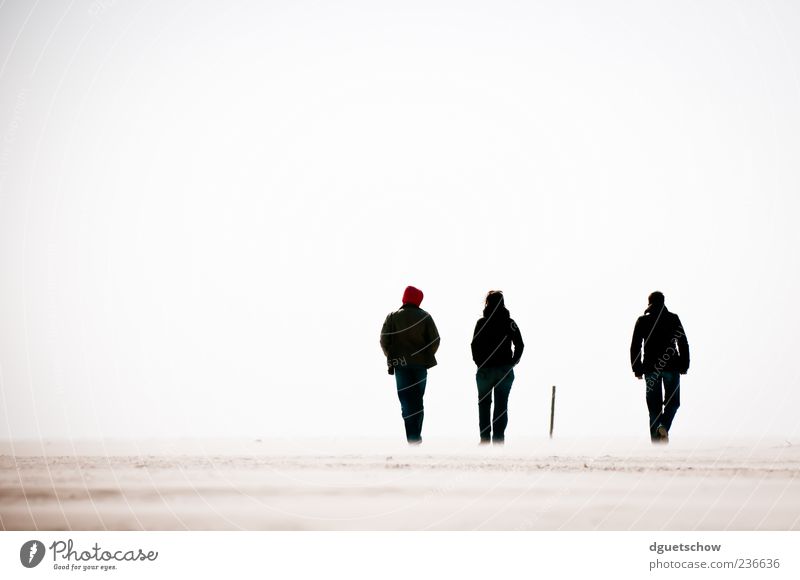 3 1/2 Ausflug Strand Mensch Frau Erwachsene Mann Sand Luft gehen Zufriedenheit Erholung Perspektive St. Peter-Ording Spaziergang Farbfoto Außenaufnahme Tag