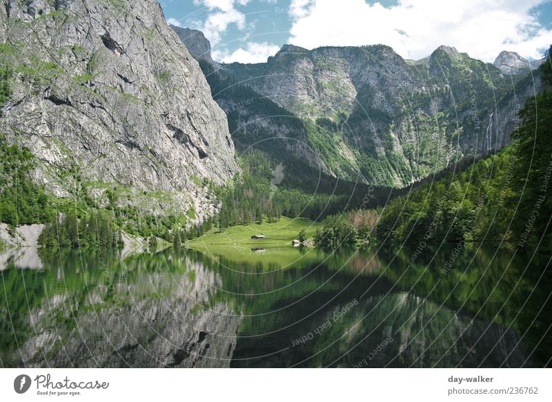 Spiegelwelt Königssee Natur Landschaft Wasser Himmel Wolken Sommer Schönes Wetter Wald Felsen Alpen Berge u. Gebirge Gipfel gigantisch blau braun grün schwarz