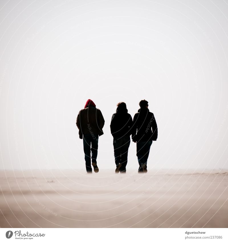 3 Ausflug Strand Meer wandern Mensch maskulin Frau Erwachsene Mann Sand Wolkenloser Himmel Nordsee gehen Gelassenheit ruhig Spaziergang Farbfoto Gedeckte Farben