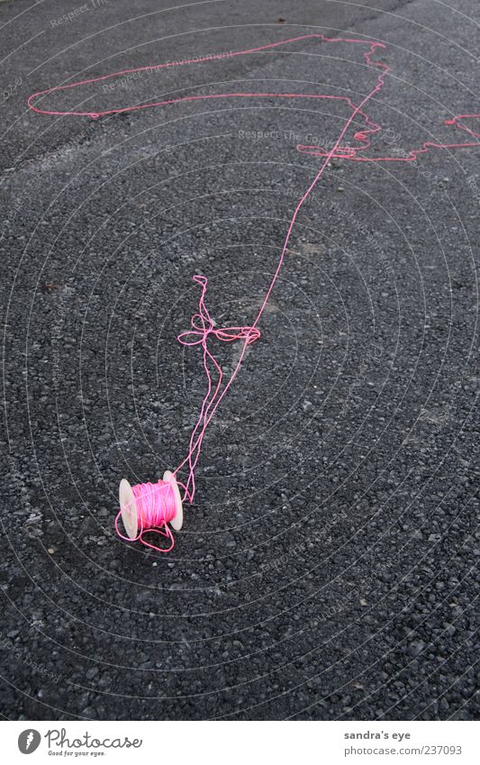 Schnur in pink Seil Knoten rosa unordentlich vergessen Asphalt Rolle Farbfoto Außenaufnahme Menschenleer rot Teer Textfreiraum zurücklassen