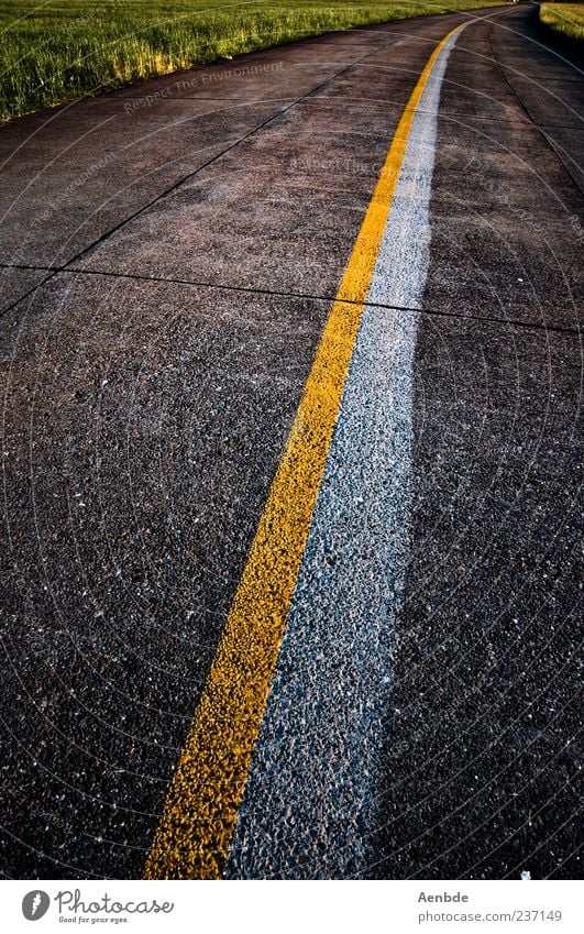 road to nowhere Straße Markierungslinie gelb weiß grün Asphalt Farbfoto Außenaufnahme Menschenleer Abend Linie 1