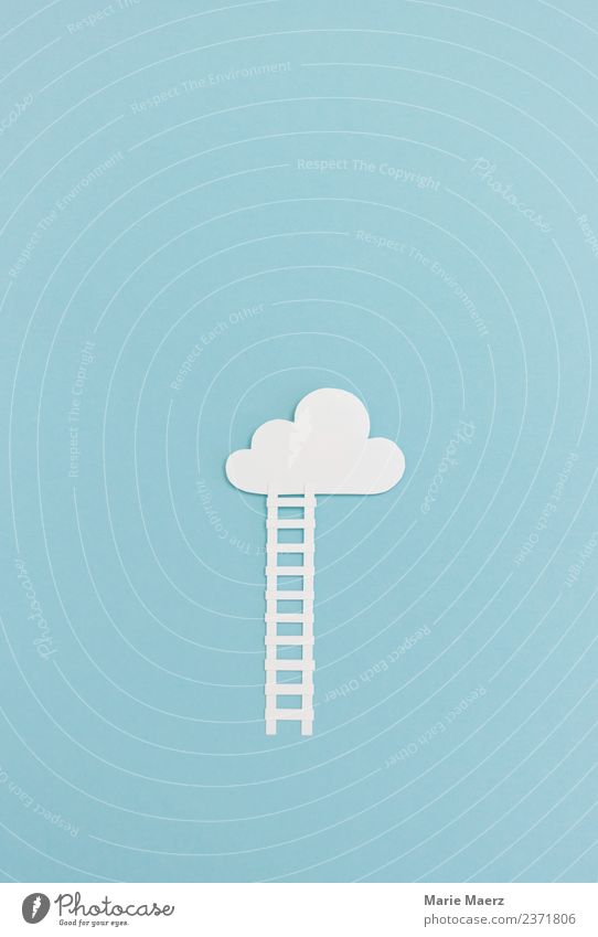 Treppe in die Wolken Bildung lernen Karriere entdecken machen Unendlichkeit Neugier blau Tugend Mut Interesse Freiheit Horizont träumen Höhe Ziel Gedanke