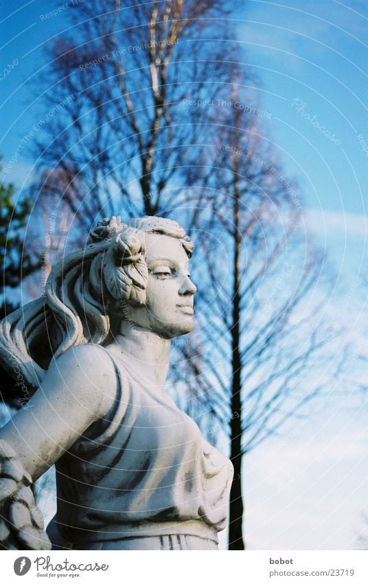 Stoned II Statue Frau stagnierend Sonnenaufgang Kleid Beton Kunst Bildhauerei Handwerk Himmel blau Stein versteinert whoiscocoon