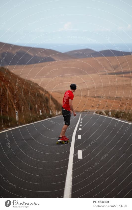 #AS# abwärts Kunst ästhetisch Skateboard Skateboarding Skateladen Longboard rollen Freiheit rot Asphalt Berge u. Gebirge Fuerteventura Farbfoto mehrfarbig