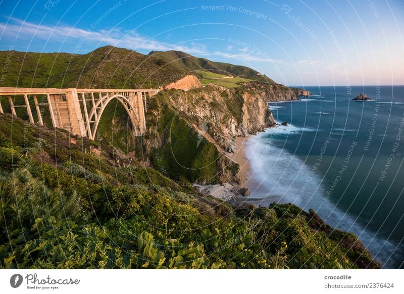 Highway One Autobahn Kalifornien Brücke Art deco Dämmerung Meer Pazifik Küste Beton Strand PKW Verkehr Nacht Ferien & Urlaub & Reisen Roadtrip Straße Klippe